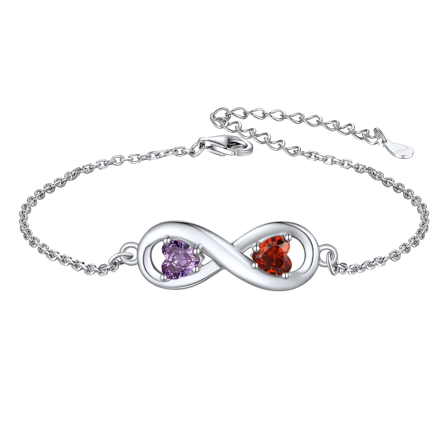 Personalized Name Birthstone Infinity Love Symbol Link Bracelets silver