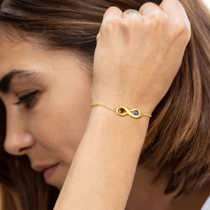 Personalized Name Birthstone Infinity Love Symbol Link Bracelets gold model