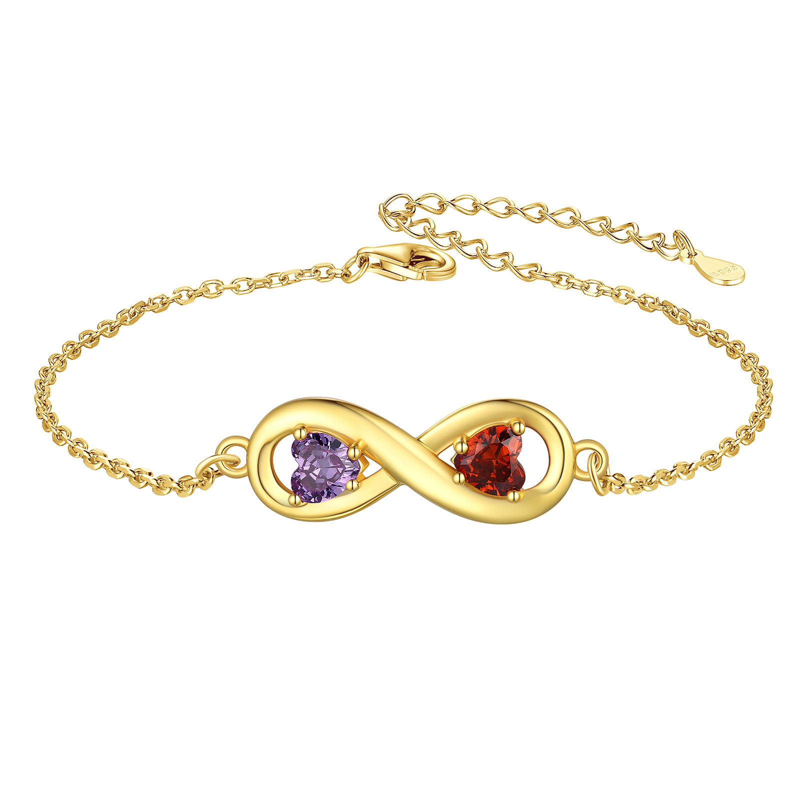 Personalized Name Birthstone Infinity Love Symbol Link Bracelets gold