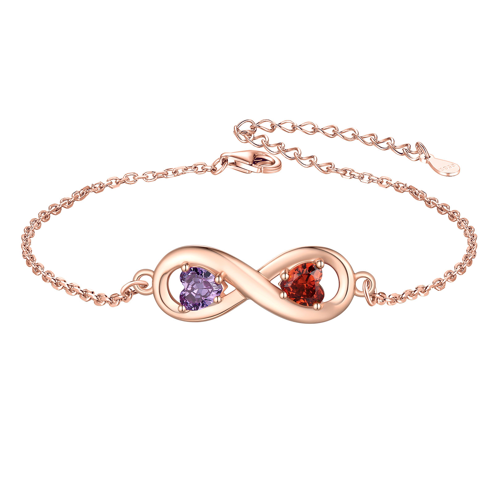 Personalized Name Birthstone Infinity Love Symbol Link Bracelets rose gold