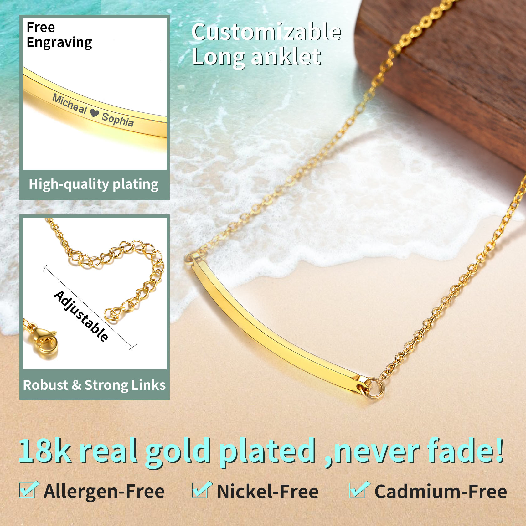  Name Bar Anklet for Women