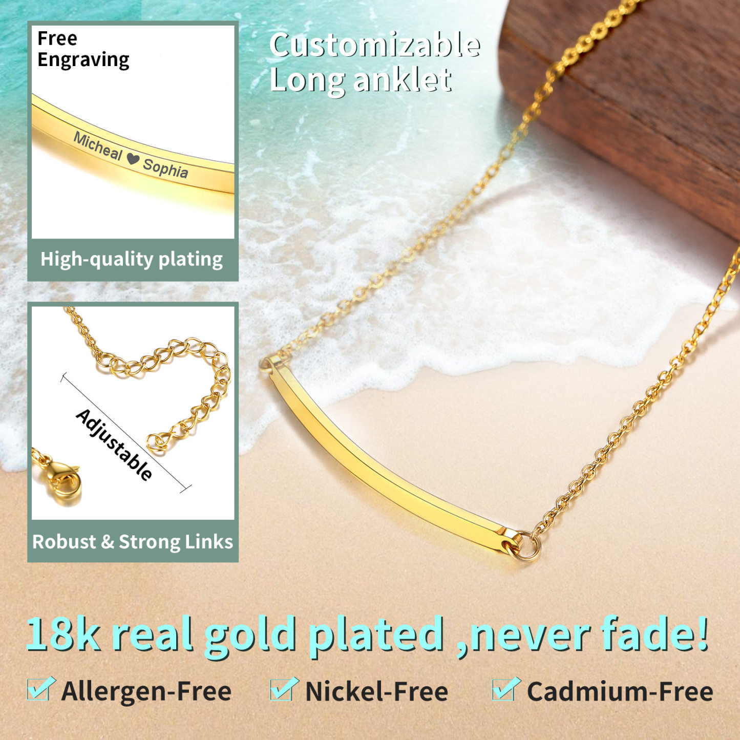  Name Bar Anklet for Women