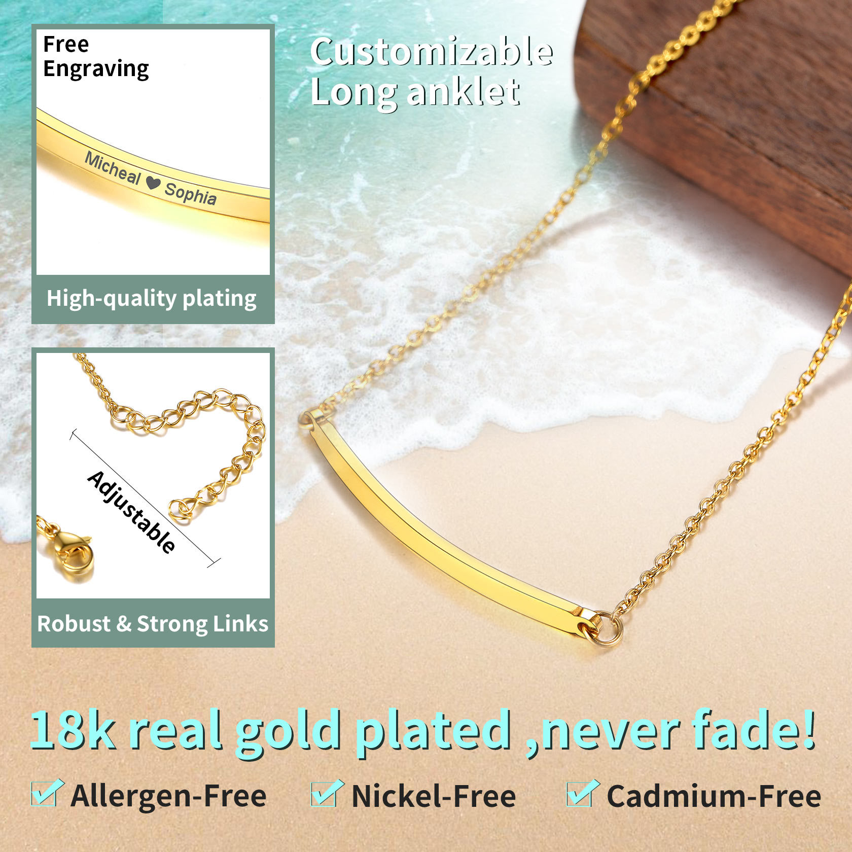  Name Bar Anklet for Women