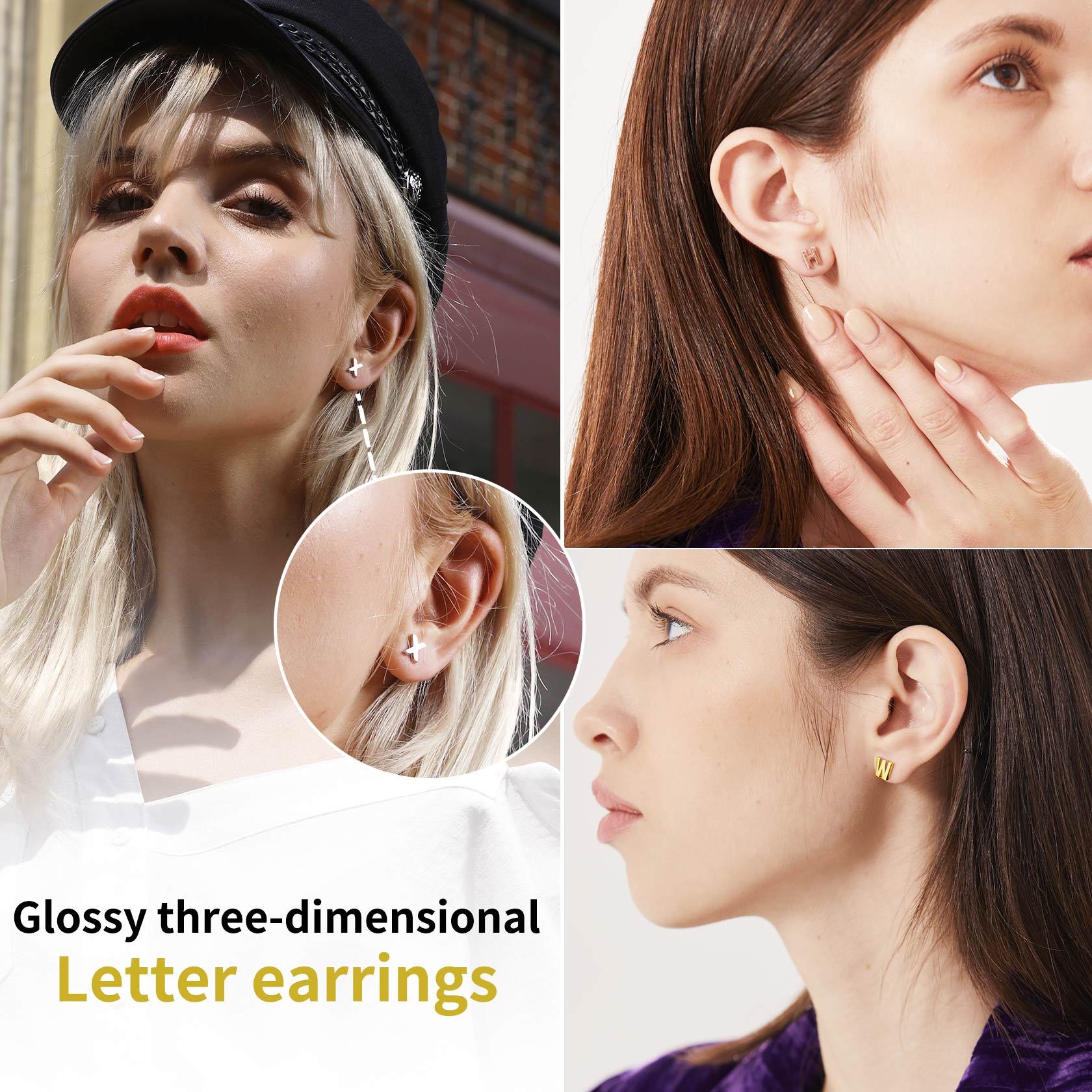  Sterling Silver Initial Dainty Letter Stud Earrings for Women