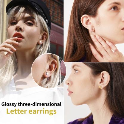  Sterling Silver Initial Dainty Letter Stud Earrings for Women
