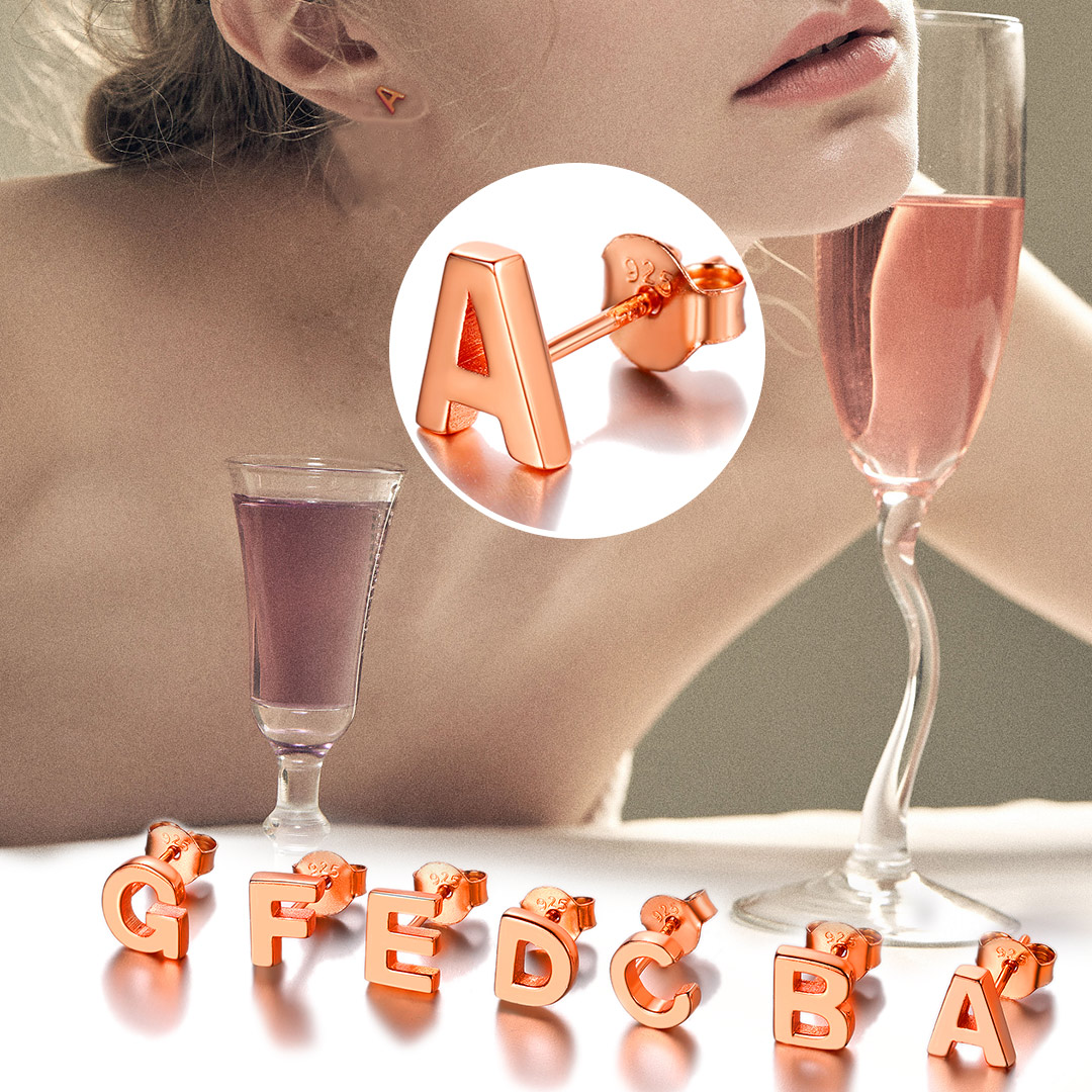  Sterling Silver Initial Dainty Letter Stud Earrings for Women