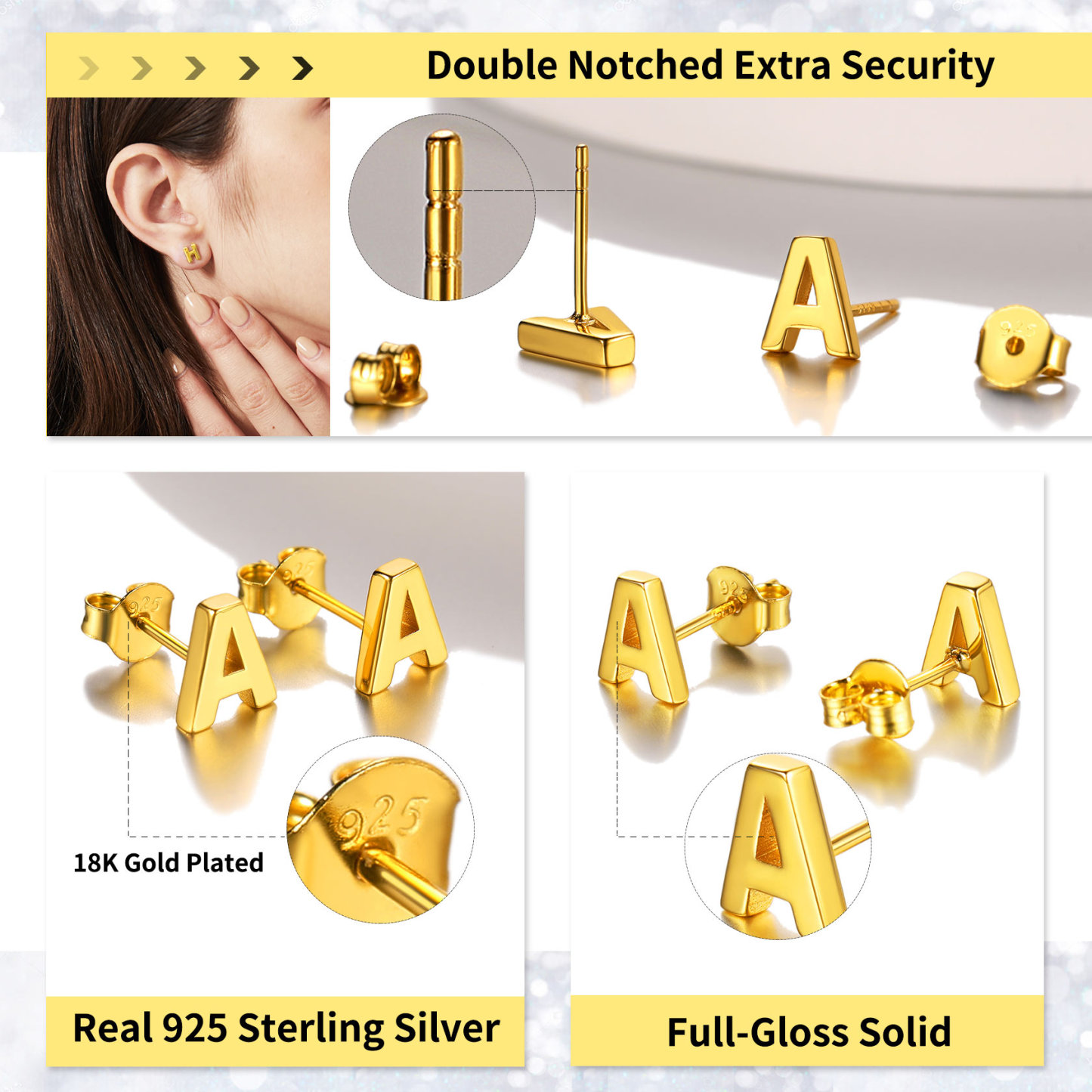  Sterling Silver Initial Dainty Letter Stud Earrings for Women