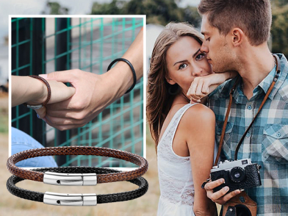 Custom Engraved Leather Bracelet with Magnetic Clasp for Men