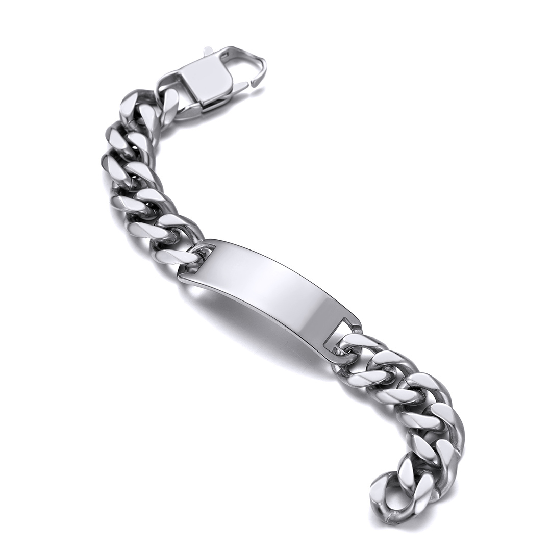 Name Engraved for Men Custom Cuban Link Chain Bracelet  Scene Silver