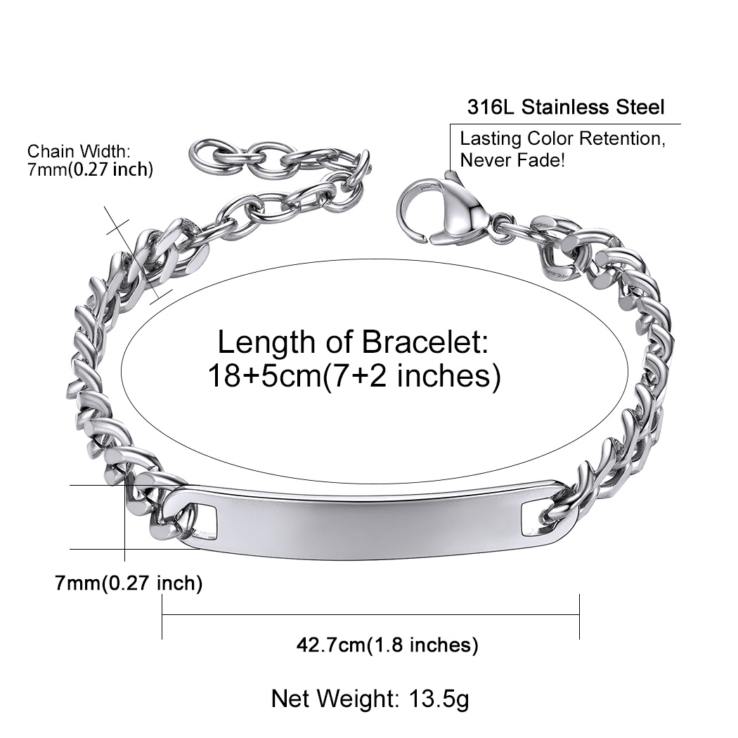 Name Engraved for Men Custom Cuban Link Chain ID Bracelet detail 7mm