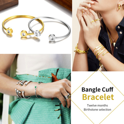 Cuff Bangle with Twelve Months Crystal 