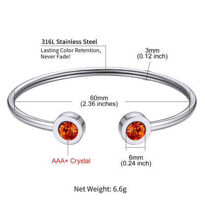 Birthstones Bracelet for Women Cuff Bangle with Twelve Months Crystal detail