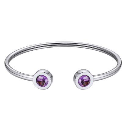Birthstones Bracelet for Women Cuff Bangle with Twelve Months Crystal FEB
