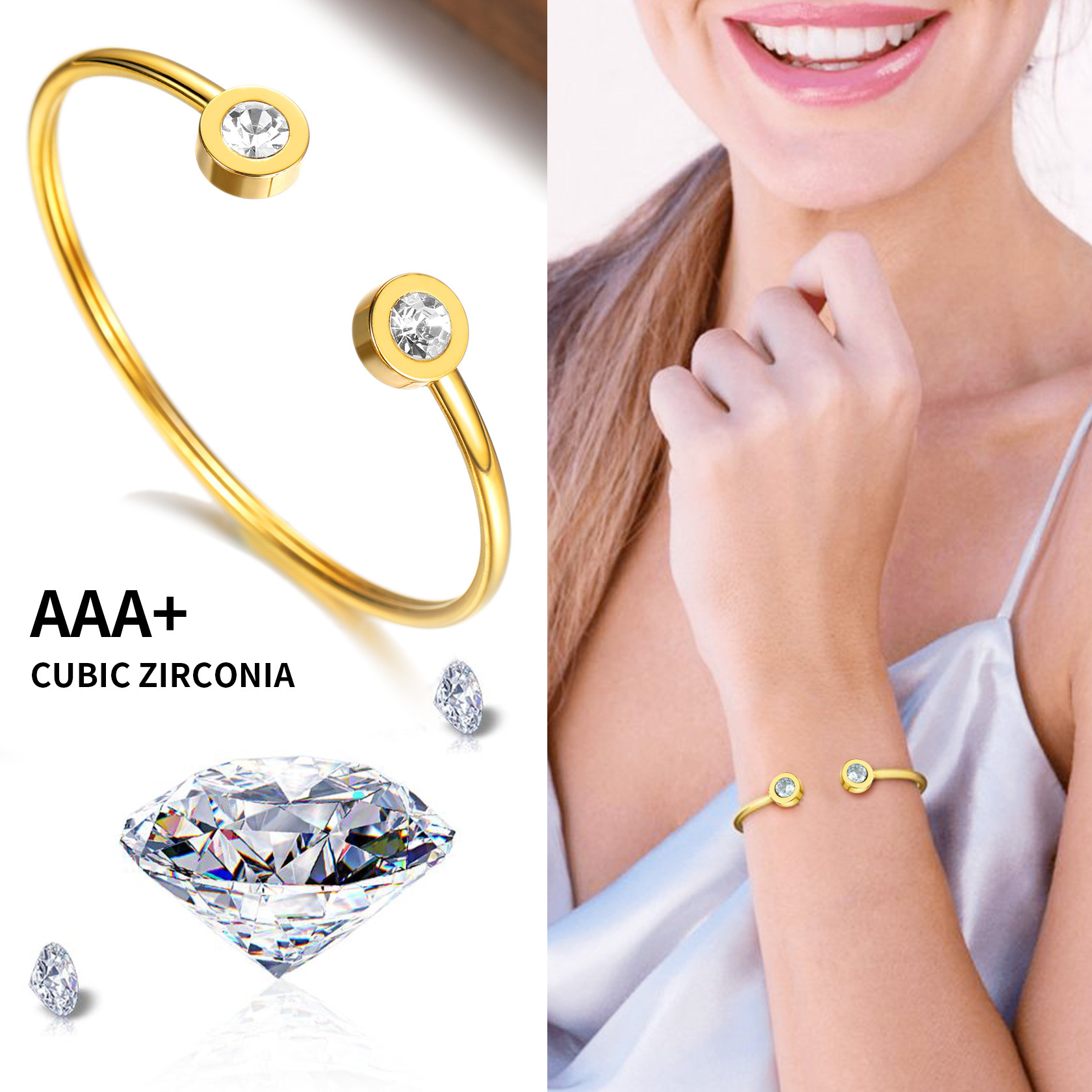 Birthstones Bracelet for Women Cuff Bangle with Twelve Months Crystal CZ