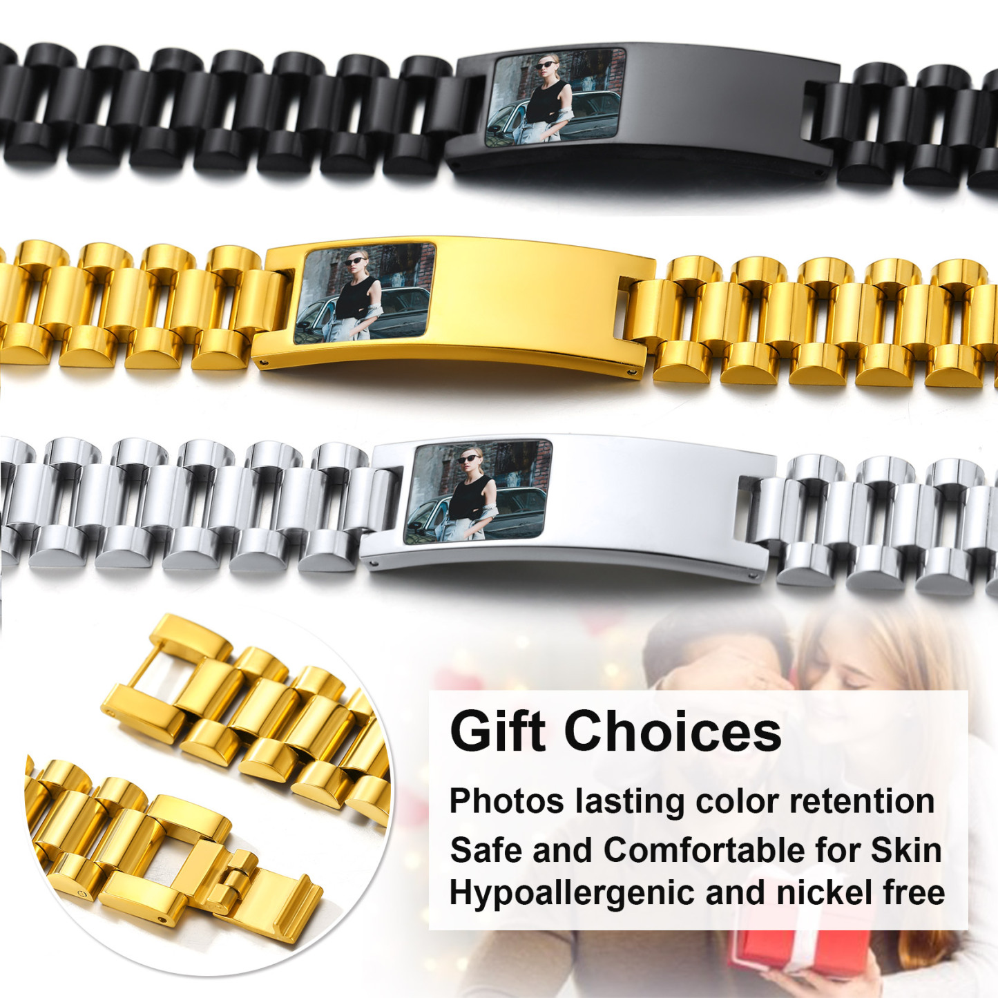 Personalized Photo Wristband ID Bracelets for Men gift