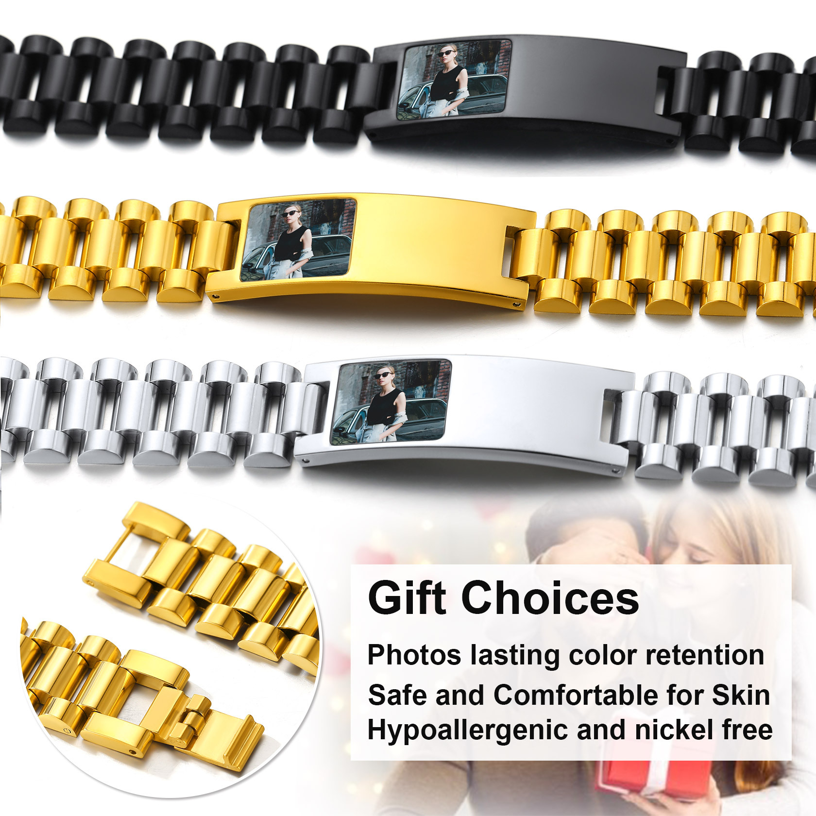 Personalized Photo Wristband ID Bracelets for Men gift