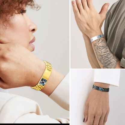 Personalized Photo Wristband ID Bracelets for Men model show