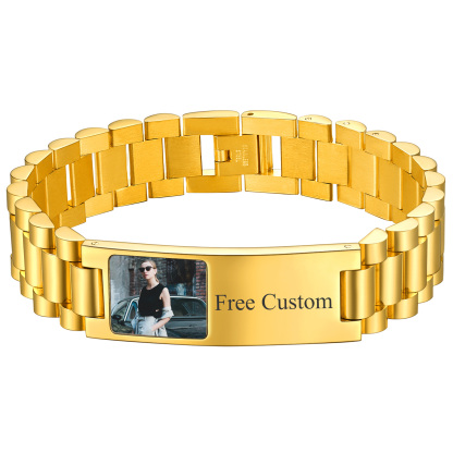 Personalized Photo Wristband ID Bracelets for Men gold