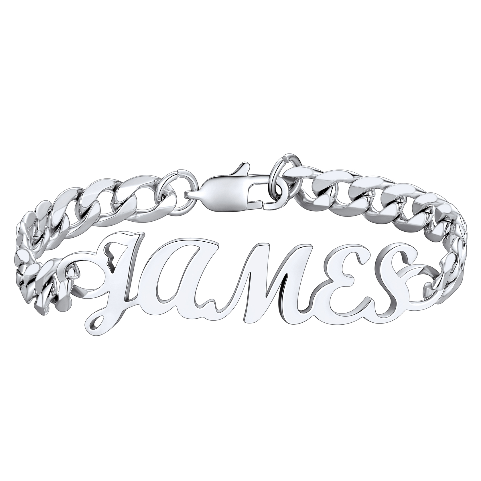 Custom Name Cuban Chain Bracelet for Men silver