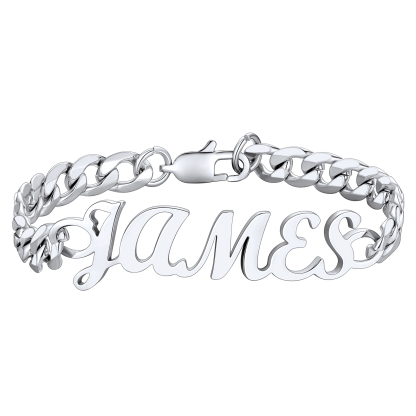 Custom Name Cuban Chain Bracelet for Men silver