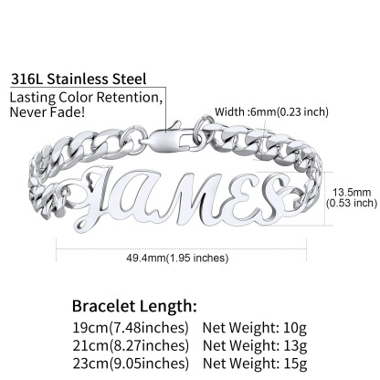 Custom Name Cuban Chain Bracelet for Men size