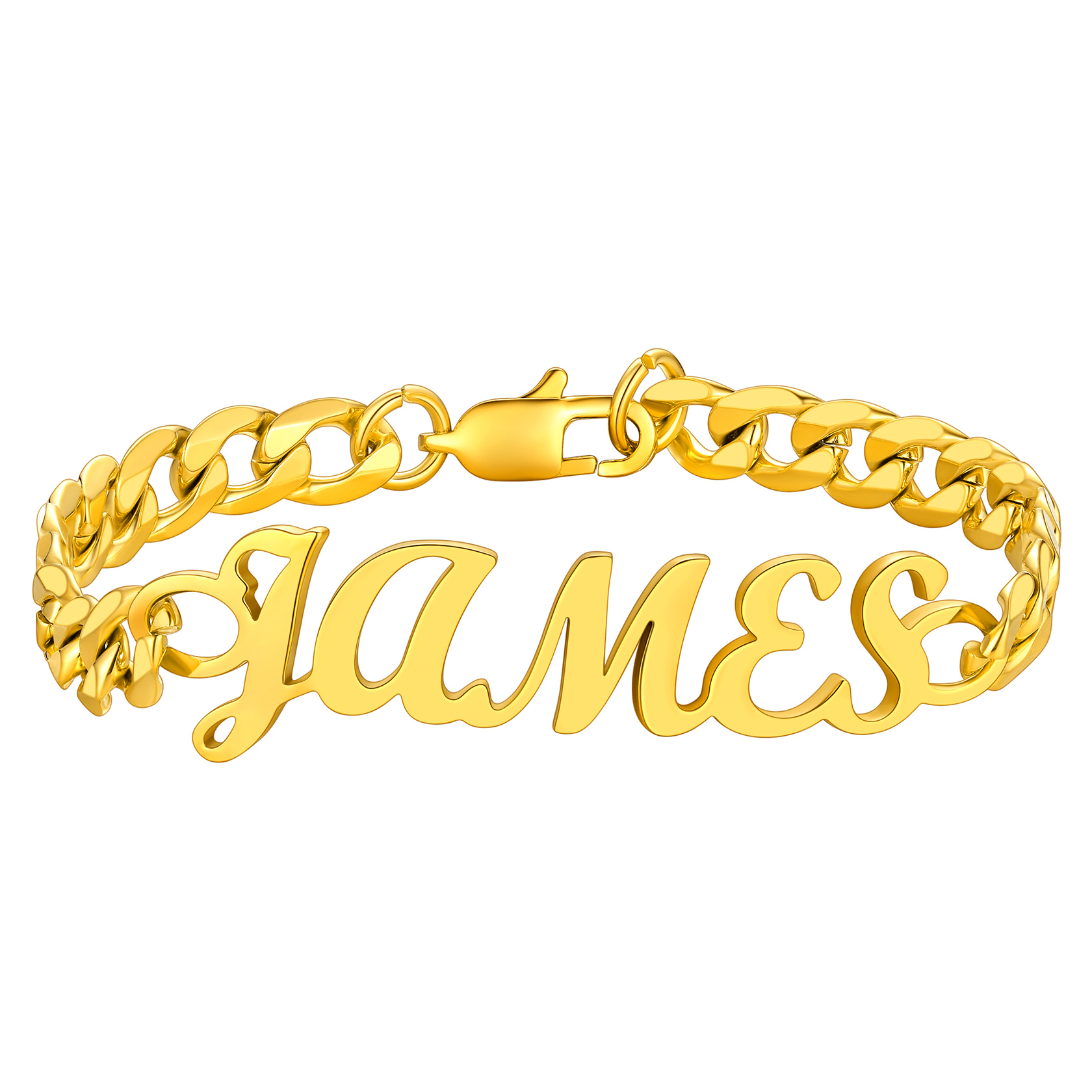 Custom Name Cuban Chain Bracelet for Men gold