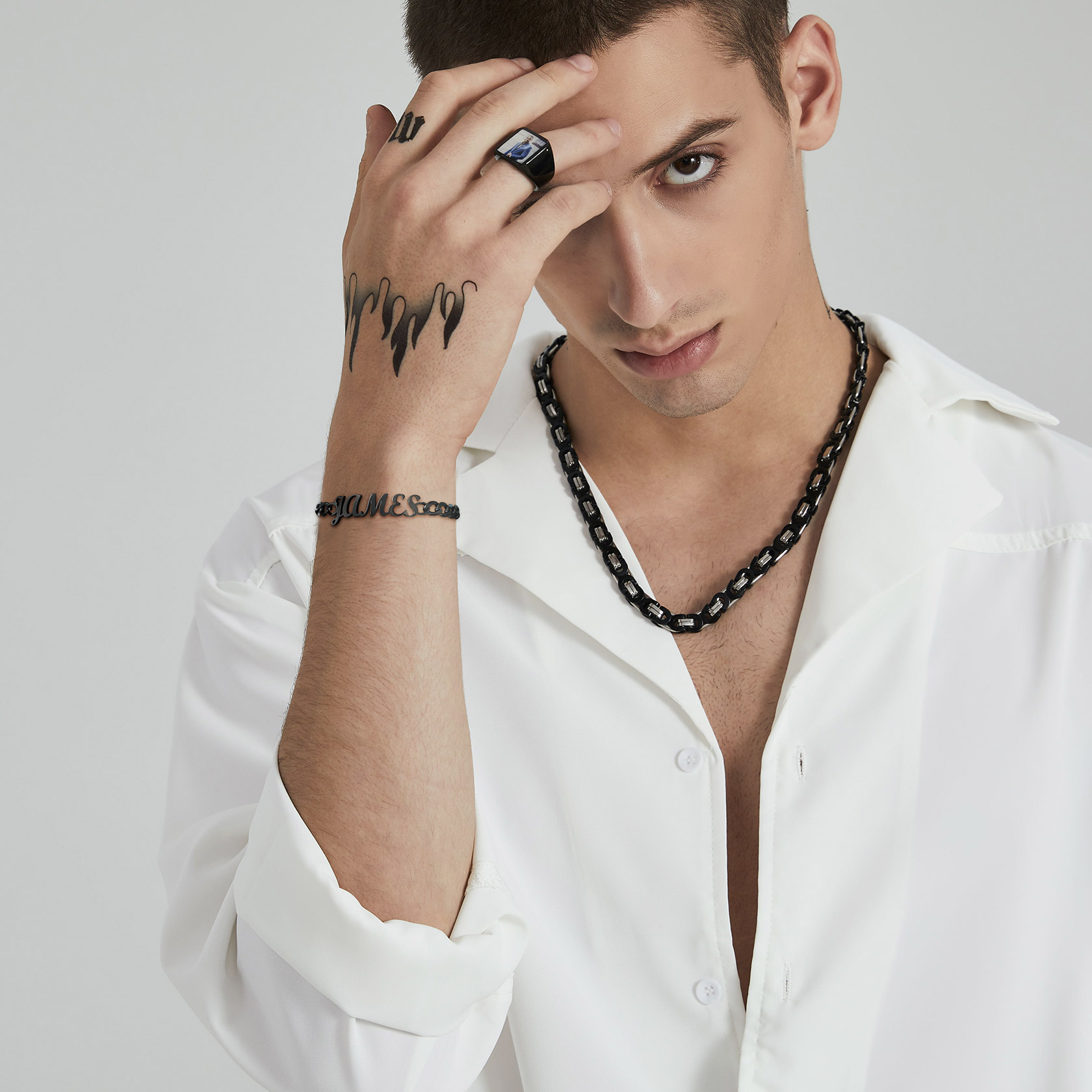 Custom Name Cuban Chain Bracelet for Men model black