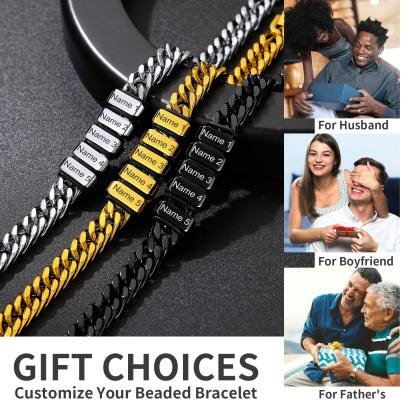Personalized Name Engraved Beads Bracelet with Cuban Chain gift for Men