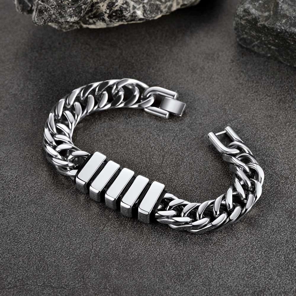 Personalized Name Engraved Beads Bracelet with Cuban Chain for Men occasion