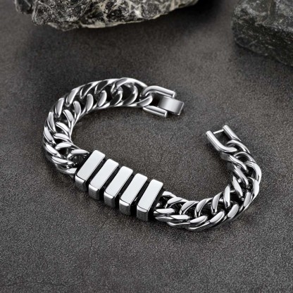 Personalized Name Engraved Beads Bracelet with Cuban Chain for Men occasion