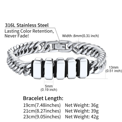 Personalized Name Engraved Beads Bracelet with Cuban Chain for Men 8mm 