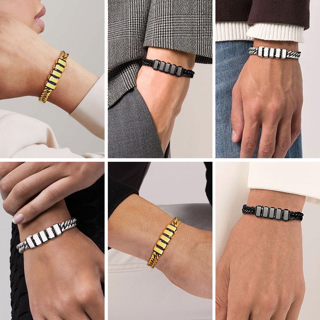 Personalized Name Engraved Beads Bracelet with Cuban Chain for Men model show