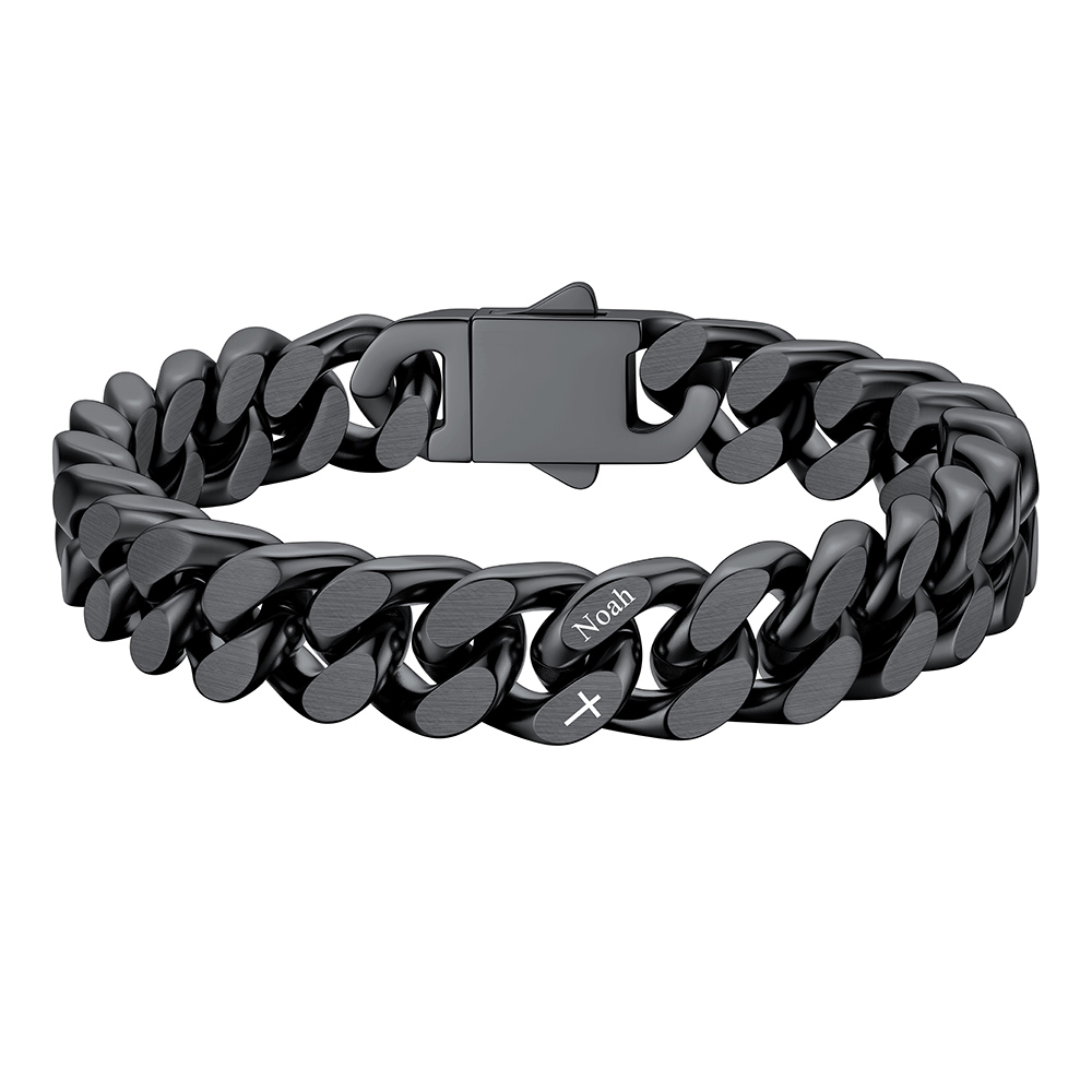 Custom 1 Name Cuban Link Bracelet 12MM Black