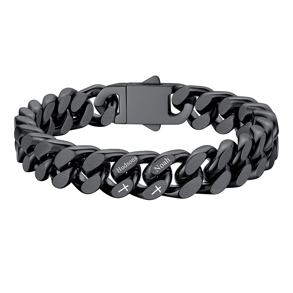 Custom Multi-Name Cuban Link Bracelet 12MM Black
