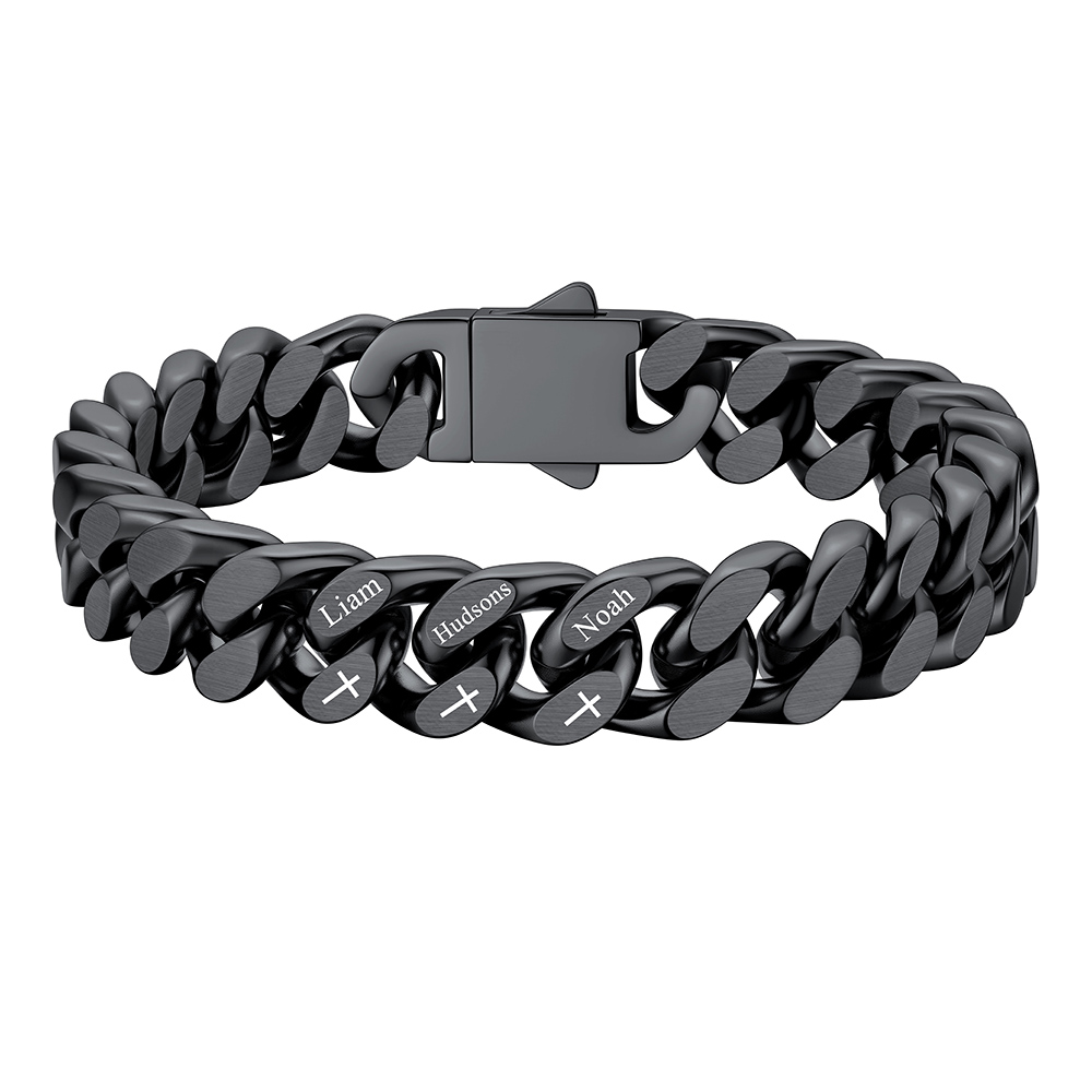 Custom 3 Name Cuban Link Bracelet 12MM Black