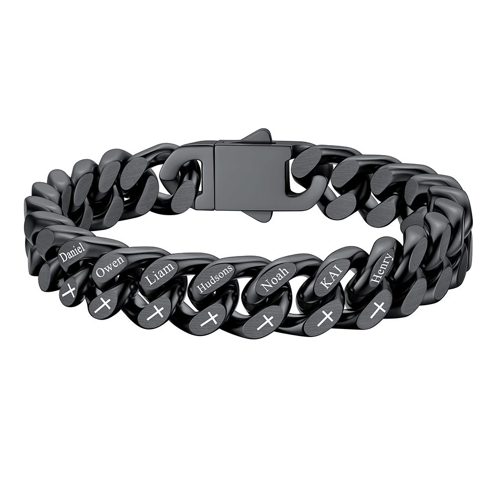 Custom Multi-Name Cuban Link Bracelet 12MM  Black gift for men