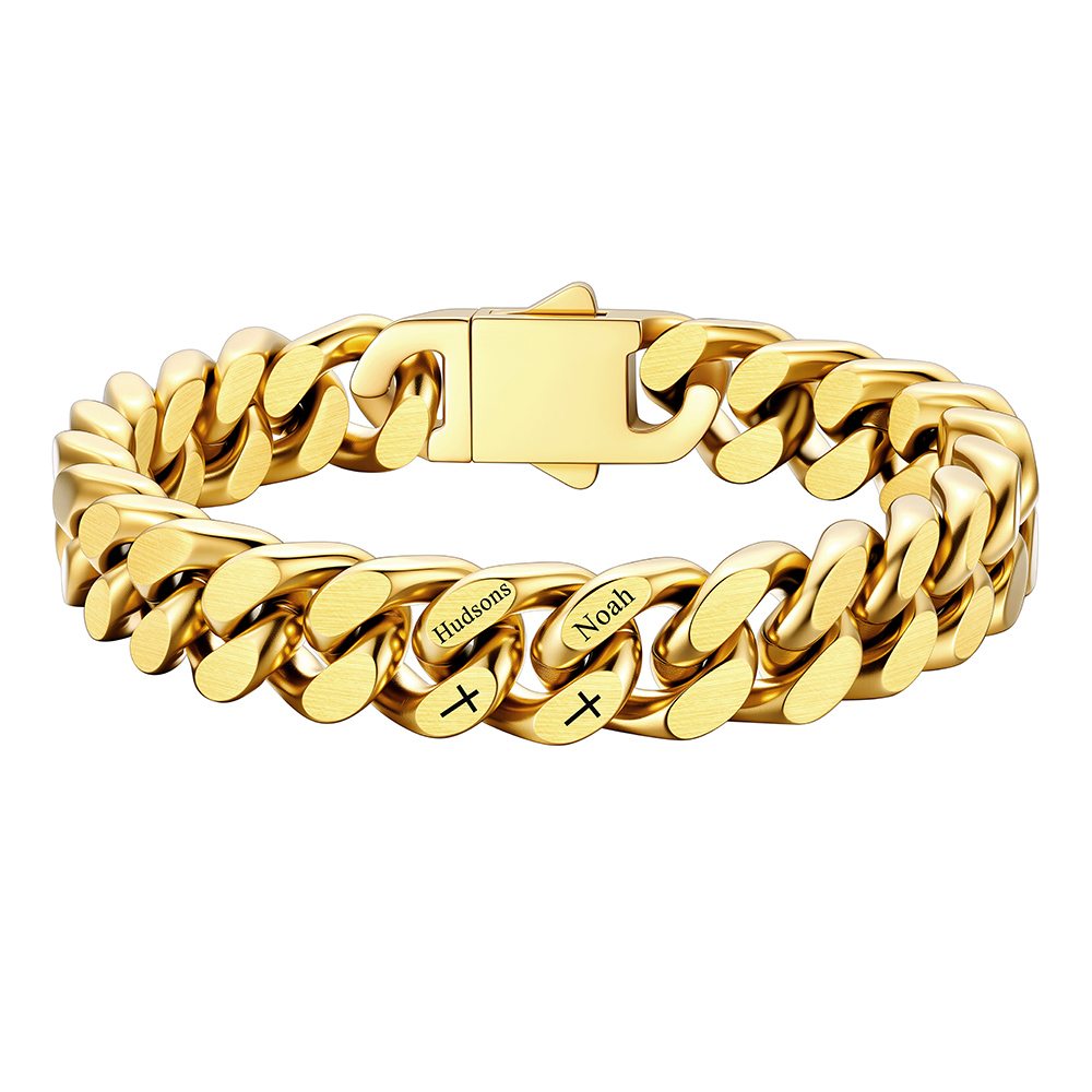 Custom 2 Name Cuban Link Bracelet 12MM Gold