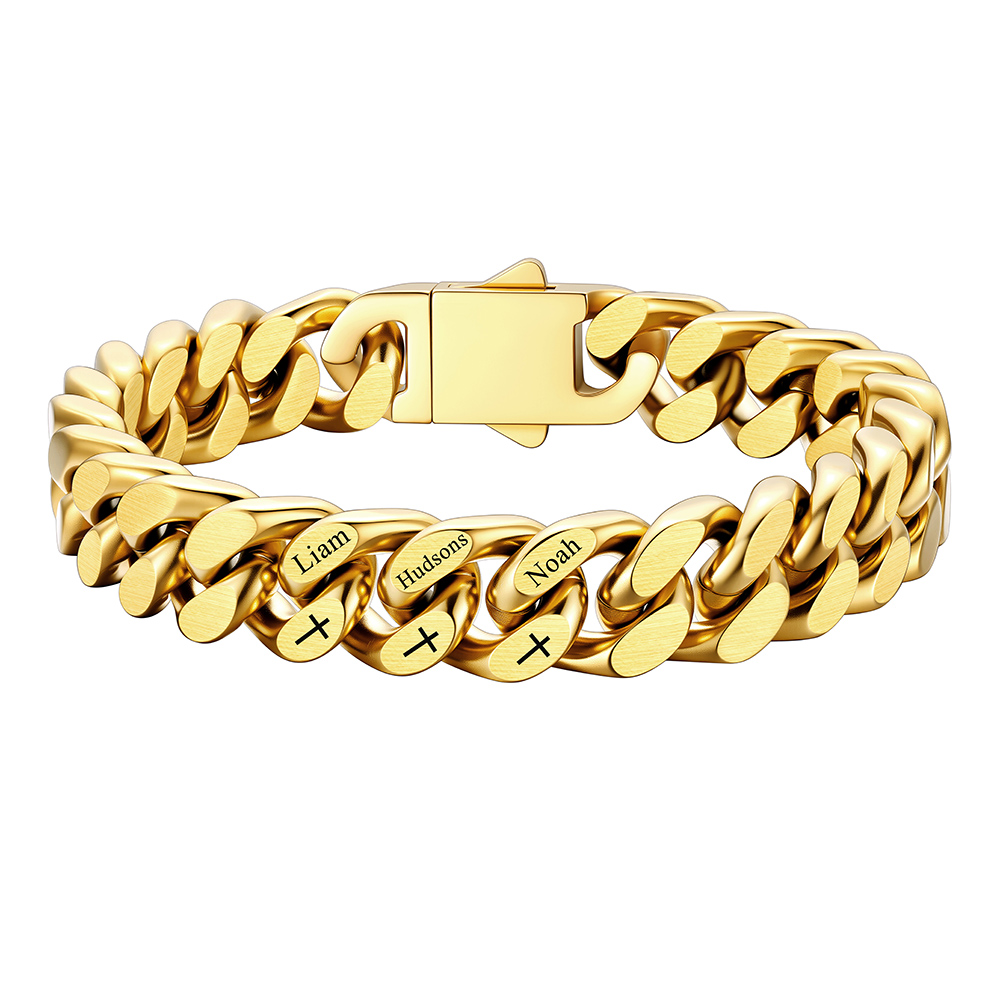 Custom 3 Name Cuban Link Bracelet 12MM Gold