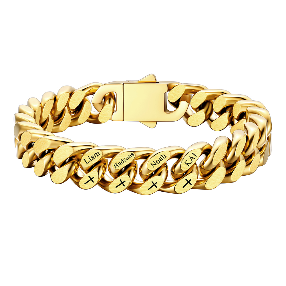 Custom 4 Name Cuban Link Bracelet 12MM Gold