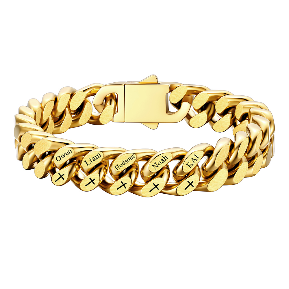  Gold Custom Multi-Name Cuban Link Bracelet 12MM