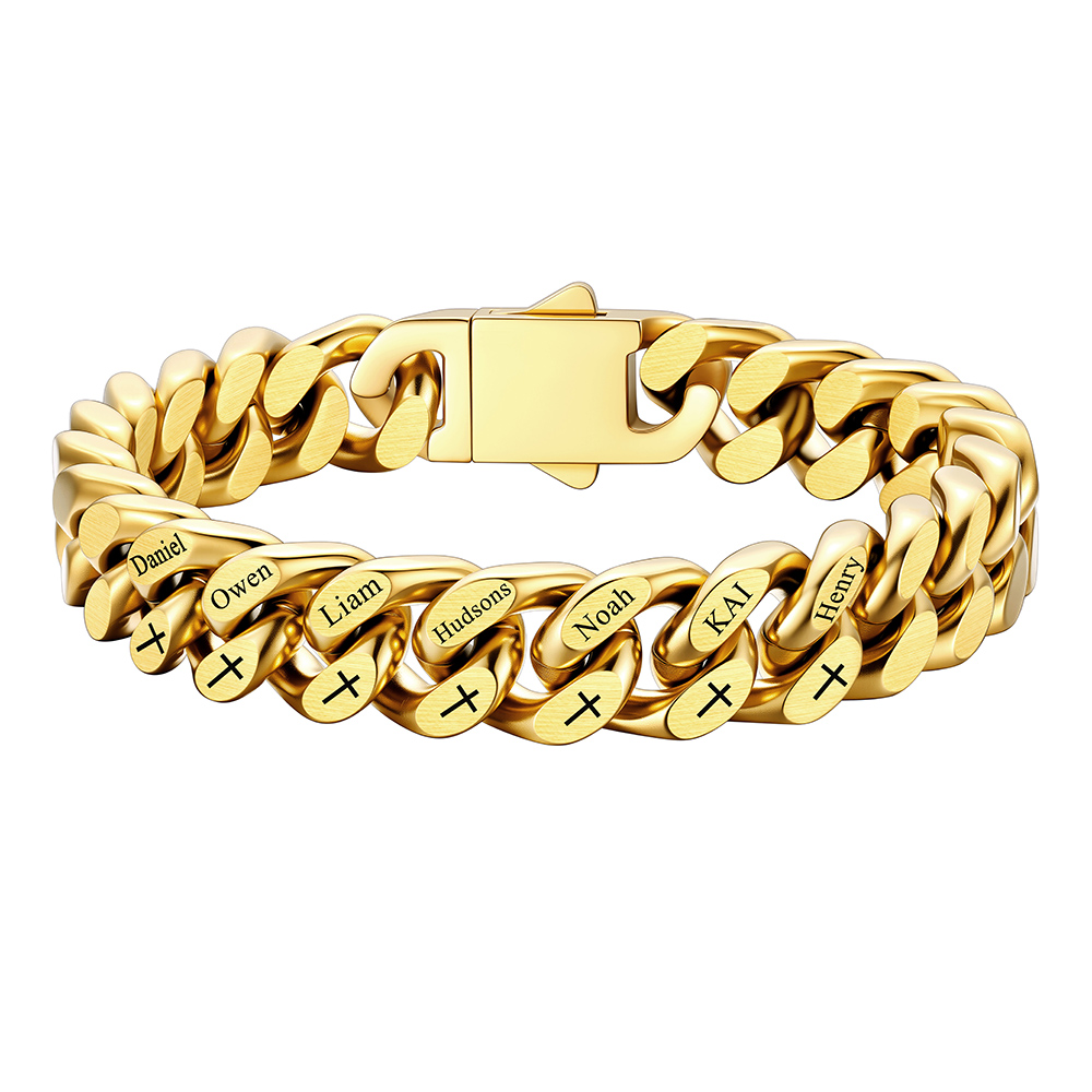 Custom 7 Name Cuban Link Bracelet 12MM  Gold