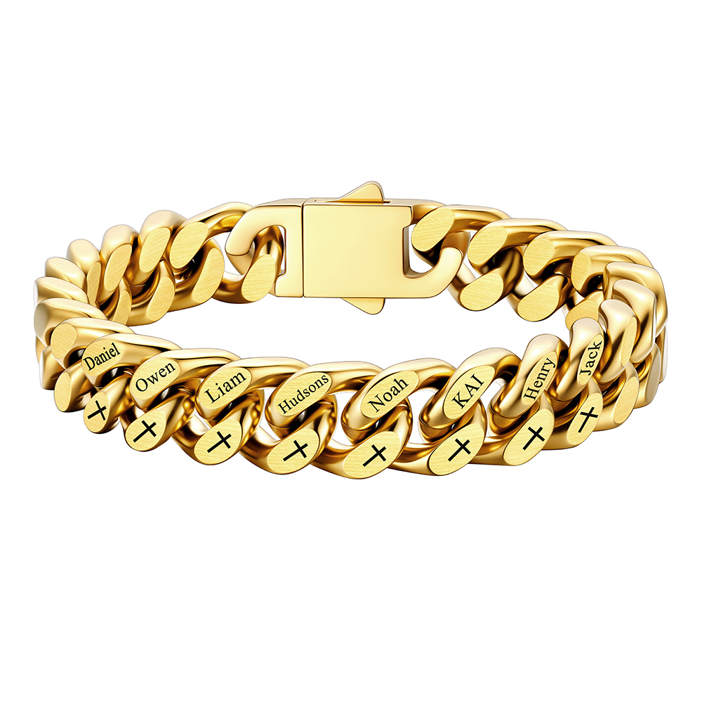 Custom 8 Name Cuban Link Bracelet 12MM Gold