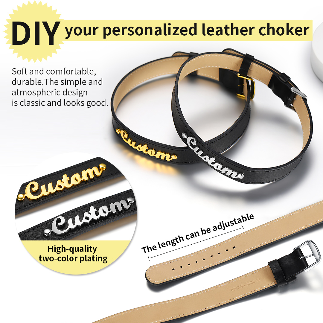 Personalized Name Leather Choker Necklace for Women diy
