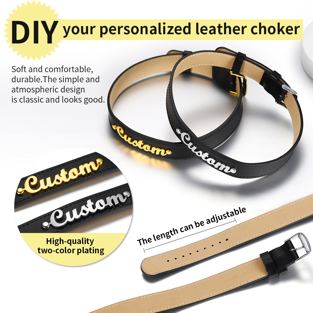 Personalized Name Leather Choker Necklace for Women diy