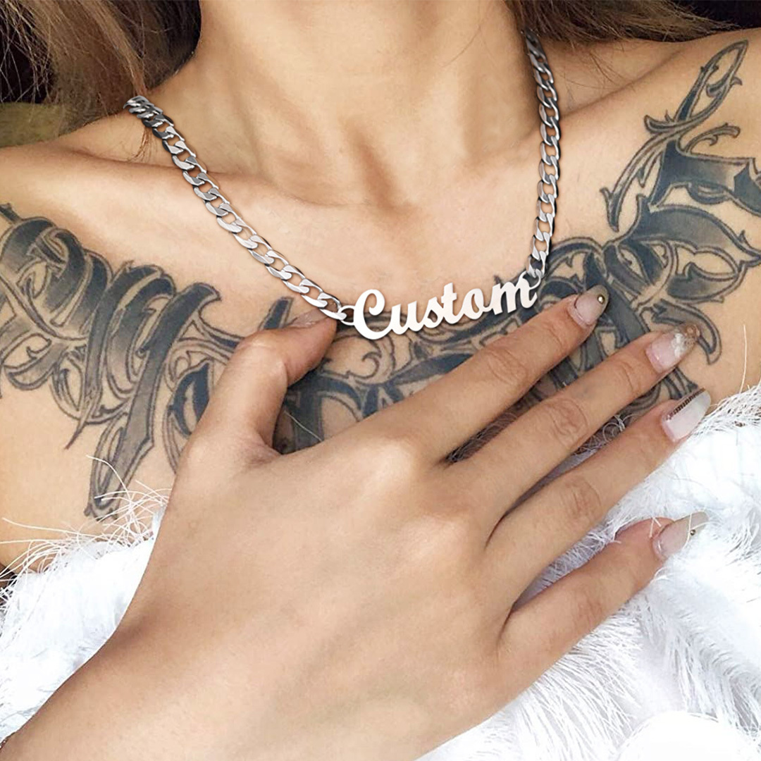 Personalized Cuban Chain Name Plate Necklace For Women