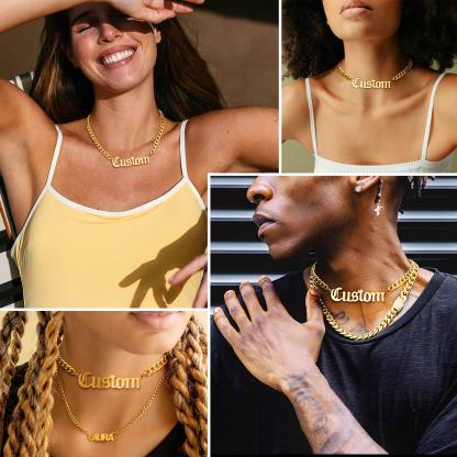 Personalized Cuban Chain Name Plate Necklace For Women