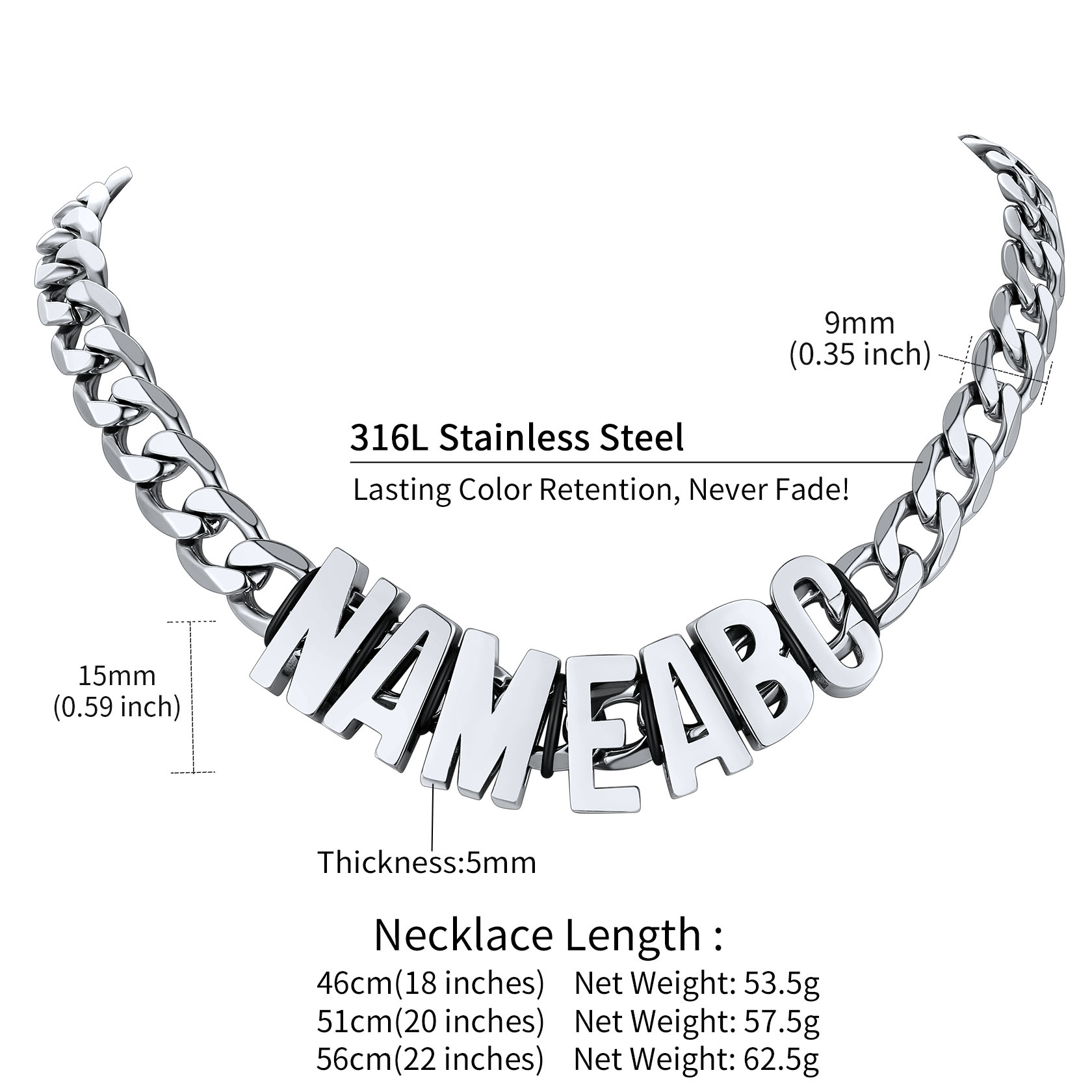 Personalized Name Chain Necklace for Women Men