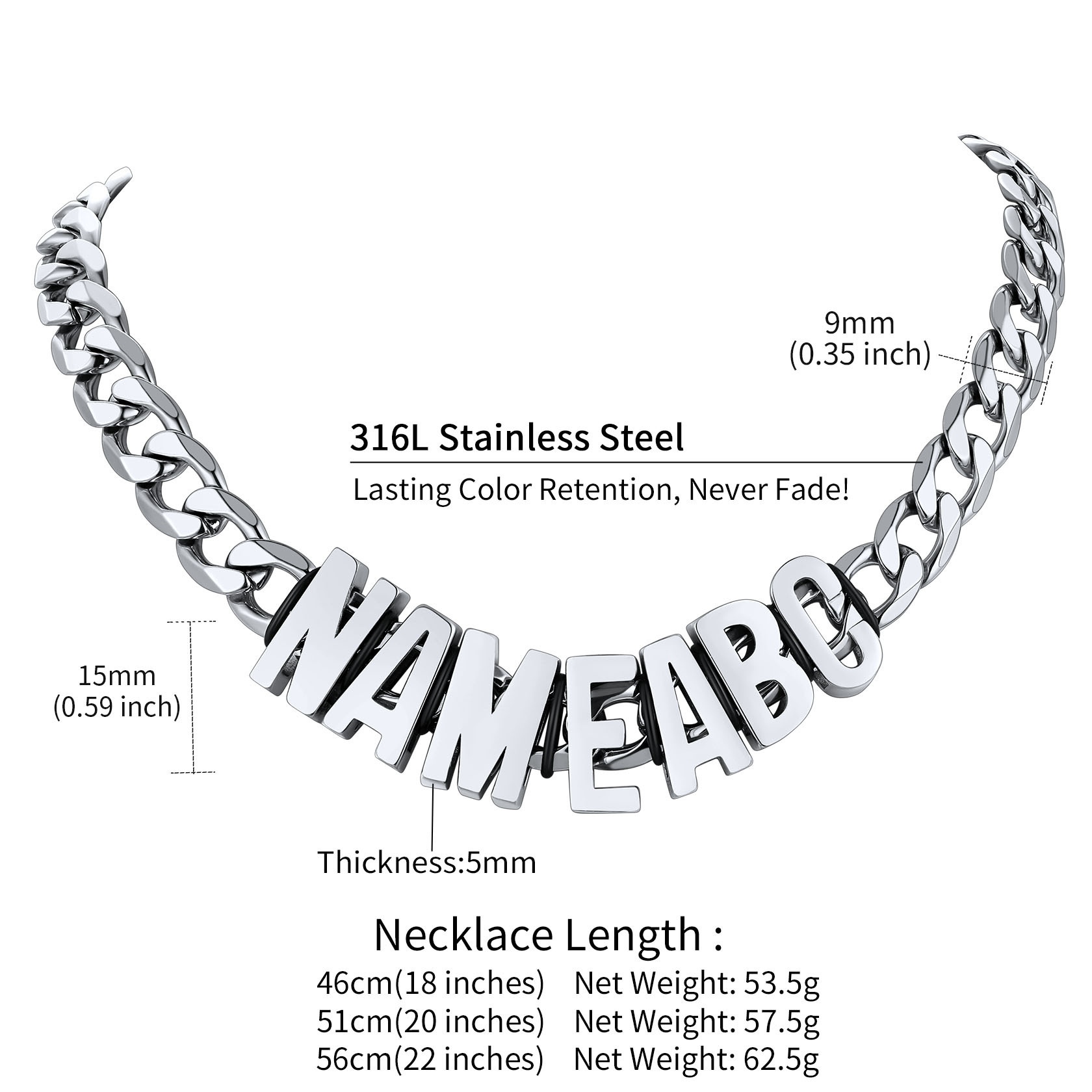 Personalized Name Chain Necklace for Women Men