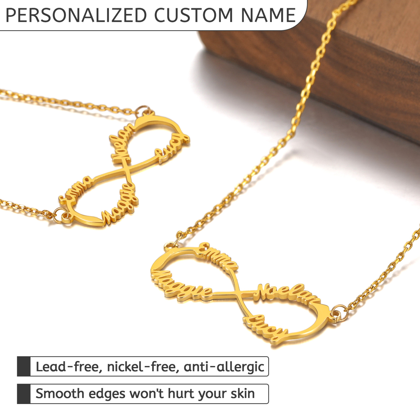Custom Name Infinity Pendant Necklace for Women  18k gold plated