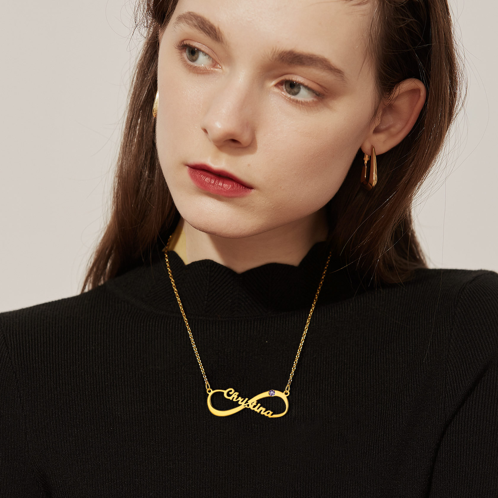 Personalized Birthstone Infinity Necklace with Name for Women  gold model